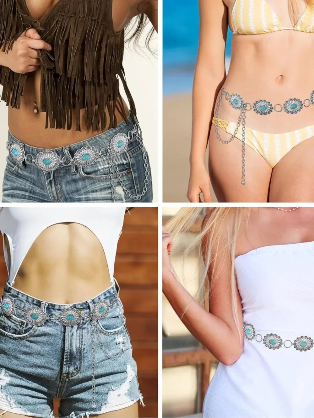 Turquoise Western Concho Chain Belt for Women Cowgirl Cowboy Metal Waist Link Ch - Picture 6 of 6